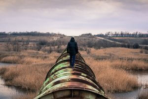 Person walking on a pipeline