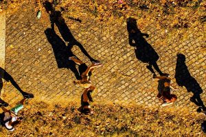 Shadows cast by people walking